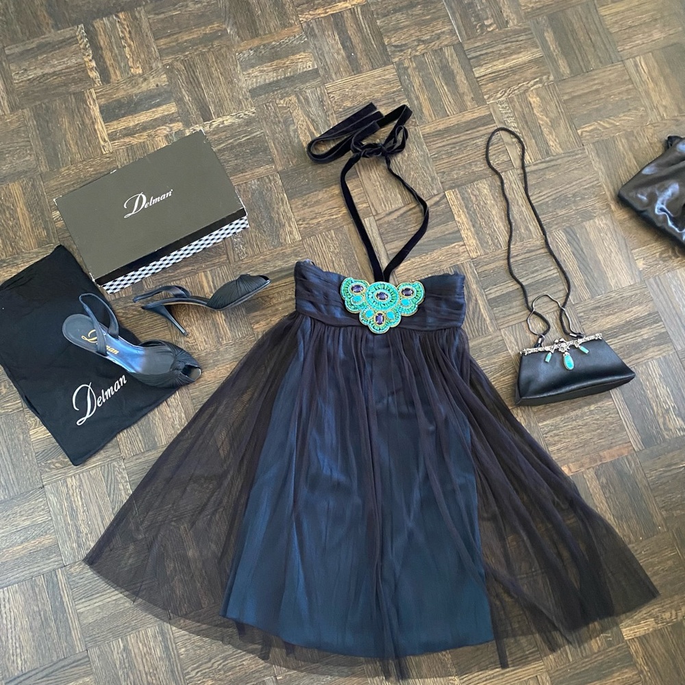 Andrew GN | Cocktail Empire Cut/Strapless Dress; Turquoise & Lapis Stones; Small